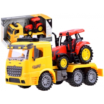 Zestaw pojazdów Ciężarówka + traktor żółto+czerwony
