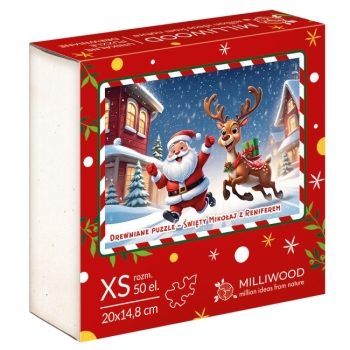 Puzzle 50 elem. drewniane Swiąteczne mikołaj