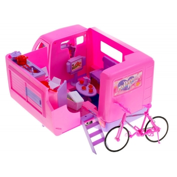Auto Camper różowy dla lalek + rower